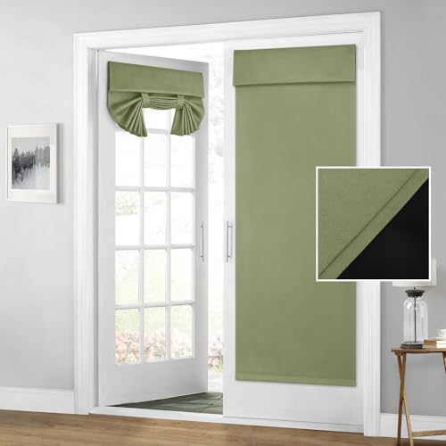 Homeideas 100% Blackout French Door Curtains, Privacy Door Curtains For Door Window, 26 X 68 Inch Room Darkening Curtains, Thermal Insulated Door Window Shades For Bedroom, (1 Panel, Sage Green)